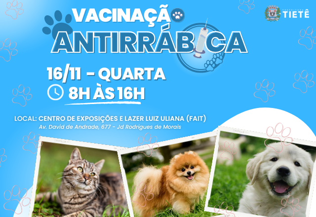 VACINAÇÃO ANTIRRÁBICA DIA 16/11 (quarta-feira)