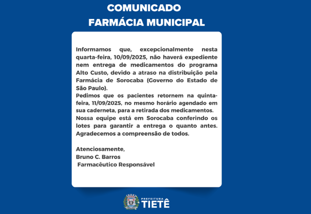 COMUNICADO FARMÁCIA MUNICIPAL