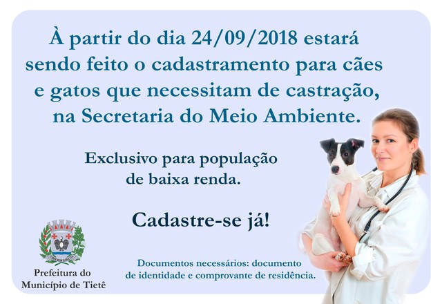 SEMADES inicia cadastramento para castração de pets de população de baixa renda
