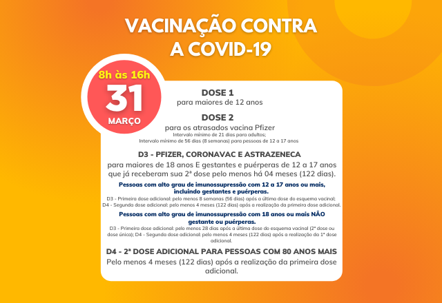 VACINAÇÃO CONTRA A COVID-19 30/03 a 01/04