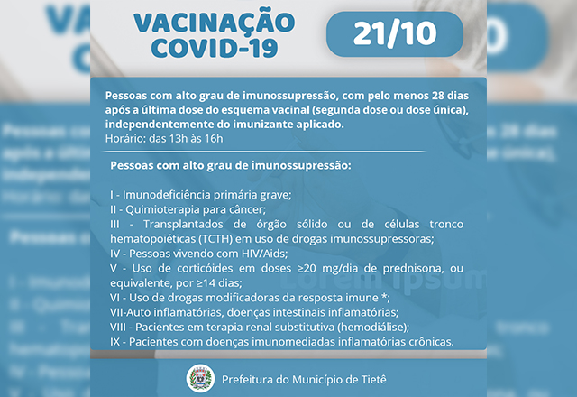 VACINAÇÃO CONTRA A COVID- 19 (21/10 )