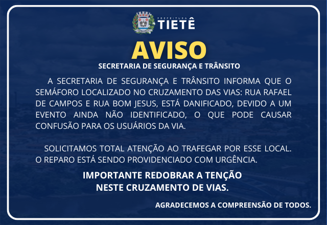 COMUNICADO - SECRETARIA DE SEGURANÇA E TRÂNSITO