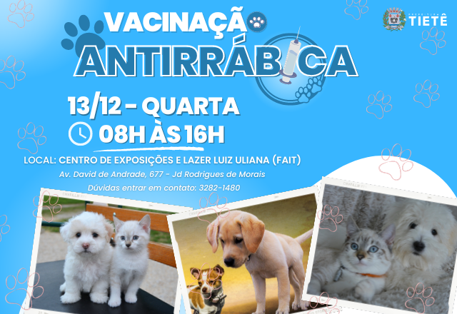 VACINAÇÃO ANTIRRÁBICA DIA 13/12 (quarta-feira)