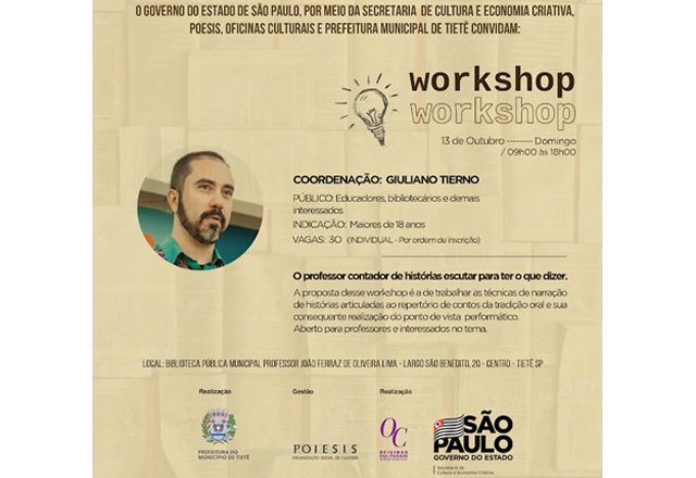 Governo do Estado e Prefeitura promovem Workshop de Narração de Histórias