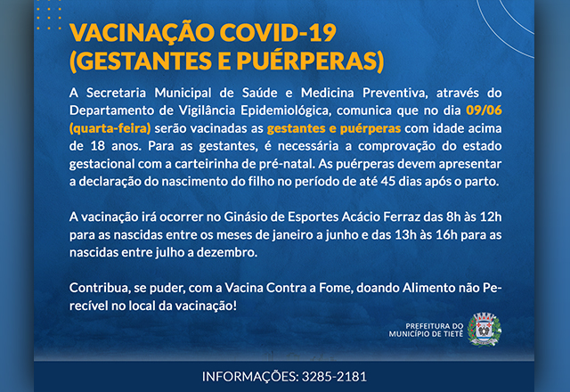 Vacinação contra a Covid-19 (Gestantes e puérperas)
