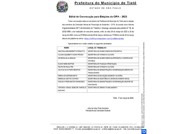 Convocação para Eleições da CIPA – Biênio 2023/2024