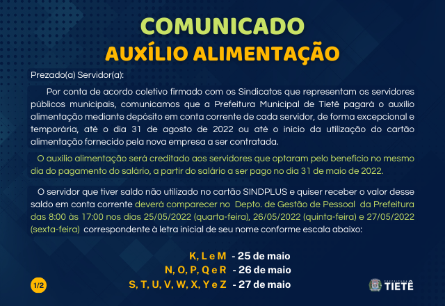 COMUNICADO AUXÍLIO ALIMENTAÇÃO