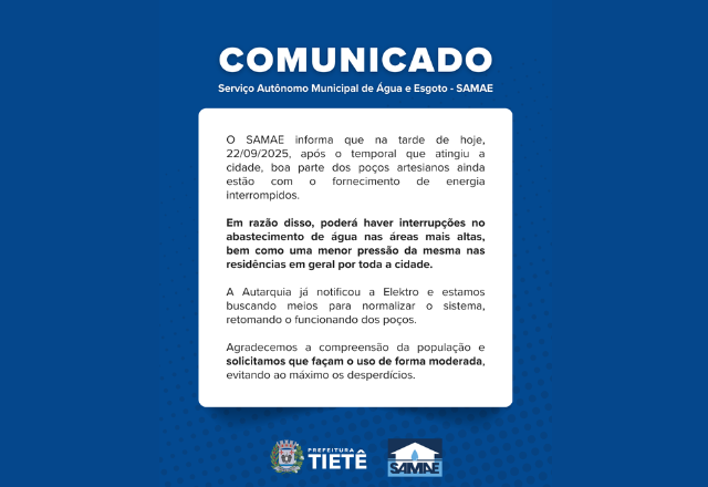 COMUNICADO URGENTE- SAMAE- 23/09