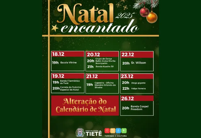 ATUALIZAÇÃO NA PROGRAMAÇÃO DO NATAL ENCANTADO 2025