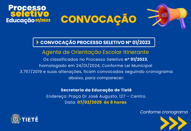 CONVOCAÇÃO - Agente de Orientação Escolar Itinerante