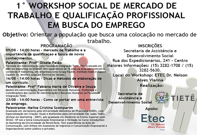 Assistência Social e ETEC promovem 1° Workshop Social de Mercado de Trabalho e Qualificação em busca do emprego