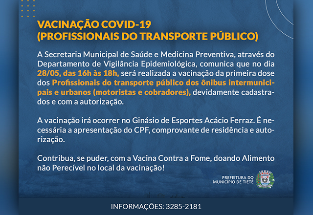 Vacinação contra a Covid-19 (Profissionais de transporte público)