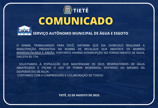 COMUNICADO SAMAE 22/08/2023