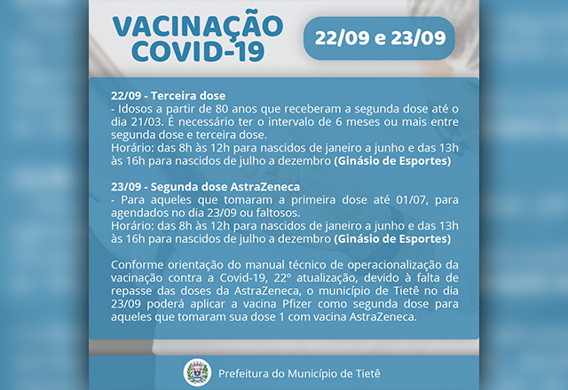 CRONOGRAMA VACINAÇÃO COVID-19 (22/09 e 23/09)