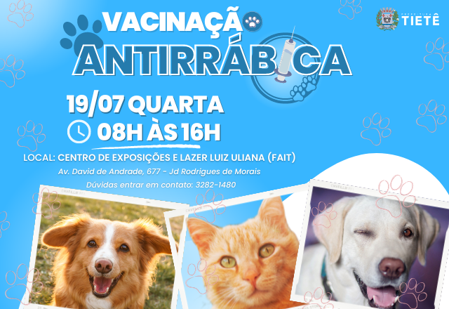 VACINAÇÃO ANTIRRÁBICA DIA 19/07 (quarta-feira)