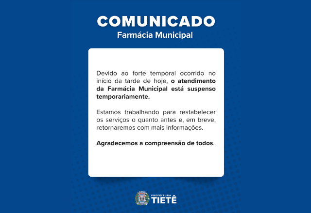 COMUNICADO URGENTE- FARMÁCIA MUNICIPAL- 23/09