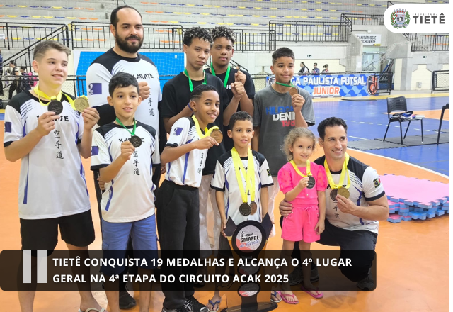 Tietê conquista 19 medalhas e alcança o 4º lugar geral na 4ª Etapa do Circuito ACAK 2025 em Santana de Parnaíba.