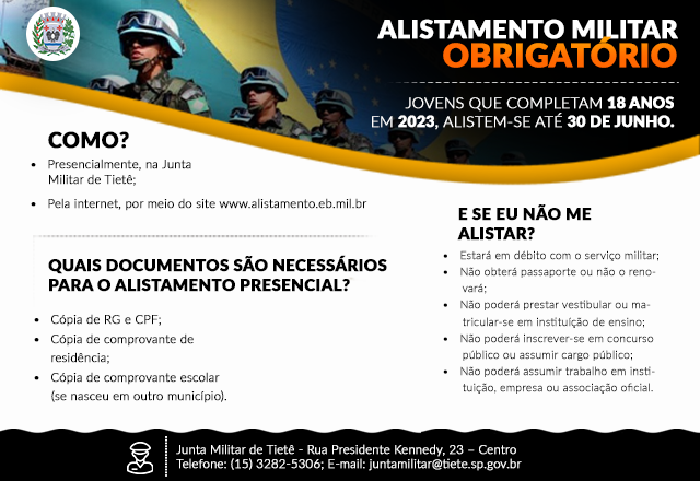 Alistamento Militar para 2023  Prefeitura Municipal de Santa Branca