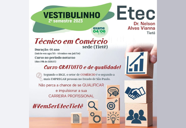 Etec: inscrições do Vestibulinho para cursos técnicos gratuitos